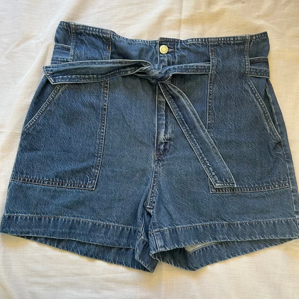 Lauren Ralph Lauren Denim Shorts Womens 14 Blue Paperbag Waist Belted High Rise